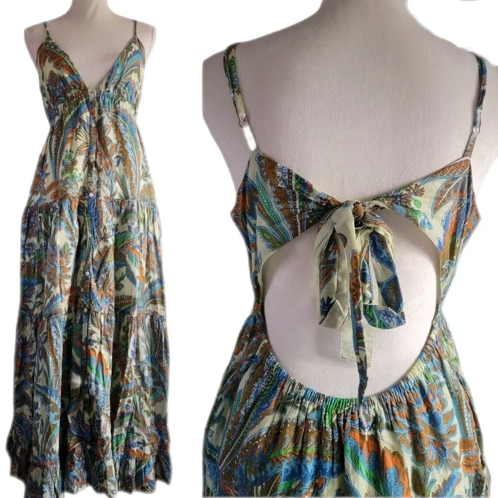 Anthropologie House of Harlow 1960 Womens Tiered Maxi Paisley Dress 100% Cotton - Picture 5 of 15